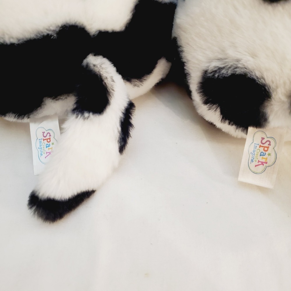 Set Of 2 Spark Create Imagine Black & White Cows 12" Plush Rattle Crinkle Twins - Picture 3 of 11